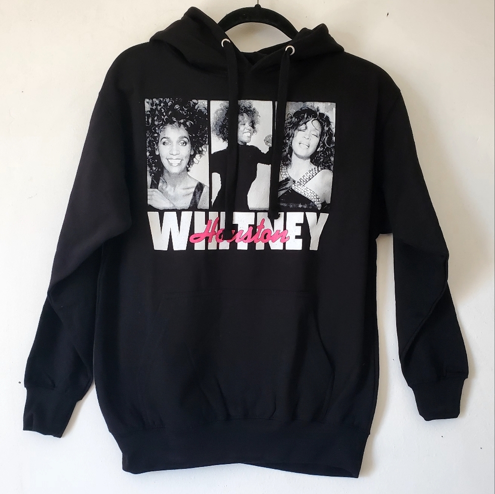 New Whitney Houston Logo‎ Decal Black Hoodie Sweatshirt Size Small Unisex NWOT